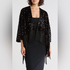 NWT Steve Madden black sequin fringe shawl